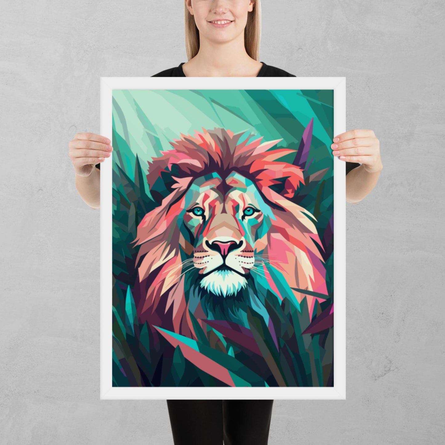 Green and Pink Lion Framed Poster