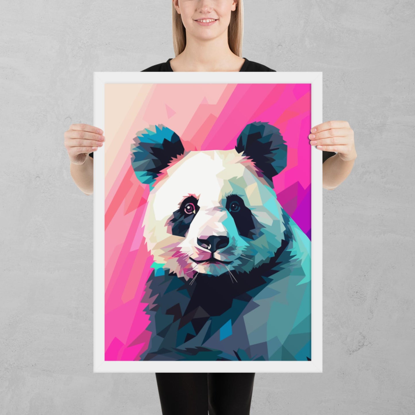 Green and Pink Panda Framed Poster