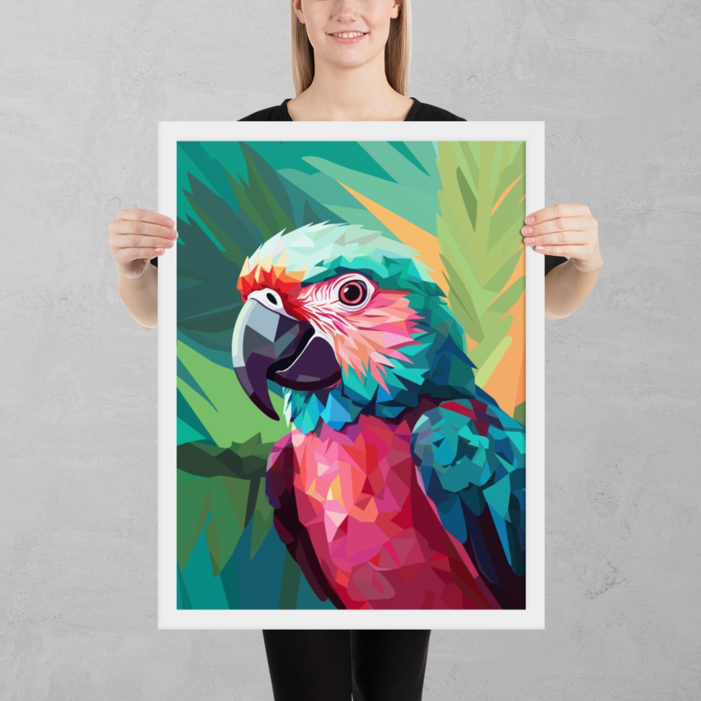 Green and Pink Parrot Framed Poster