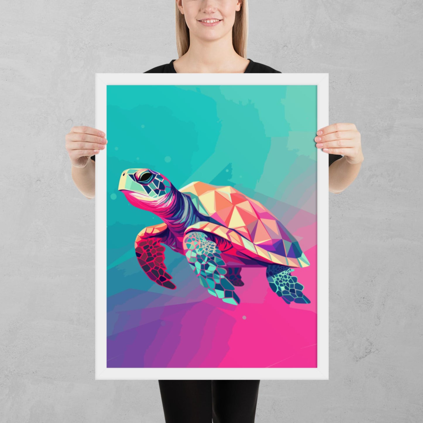 Green and Pink Turtle Framed Poster