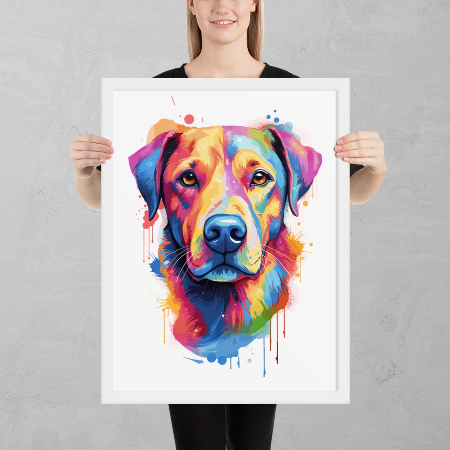 Rainbow Paint Dog Framed Poster