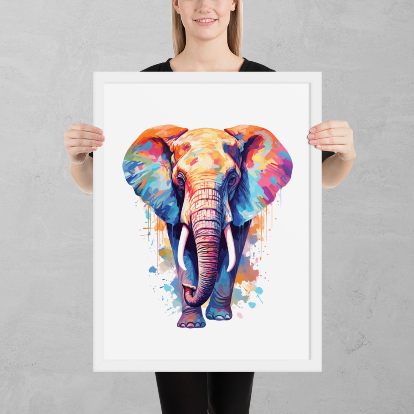 Rainbow Paint Elephant Framed Poster