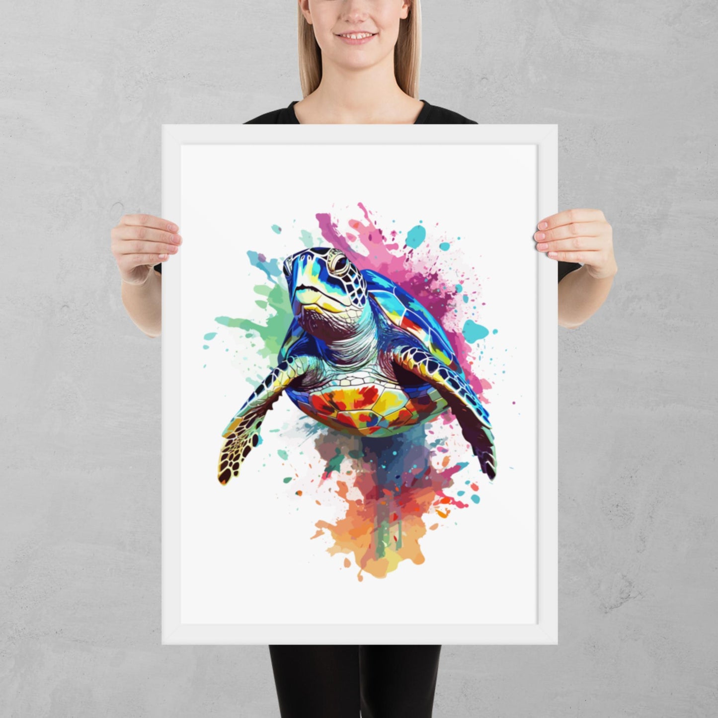 Rainbow Paint Turtle Framed Poster