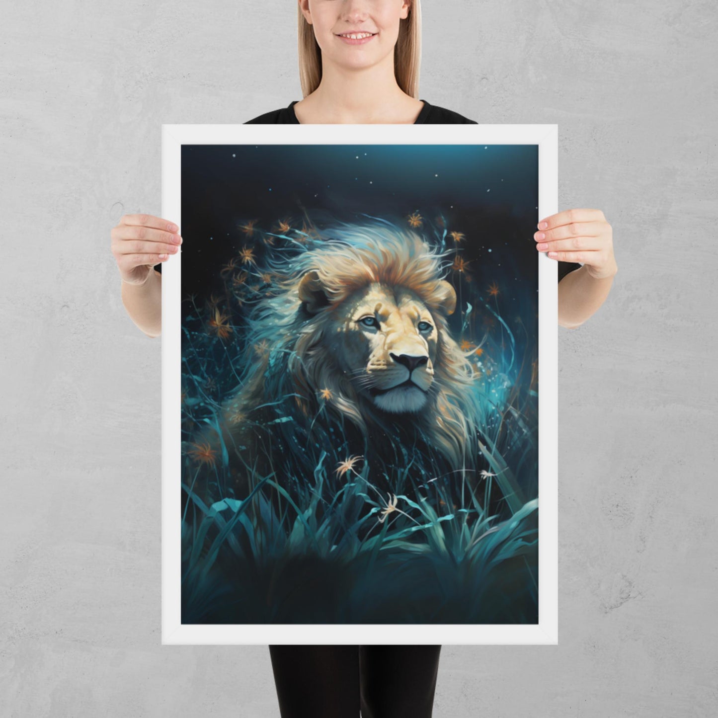 Dark Turquoise Lion Framed Poster