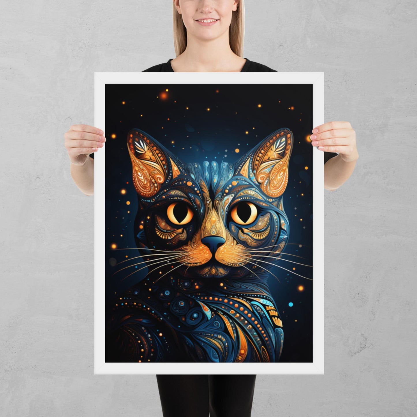 Dot Art Cat Framed Poster