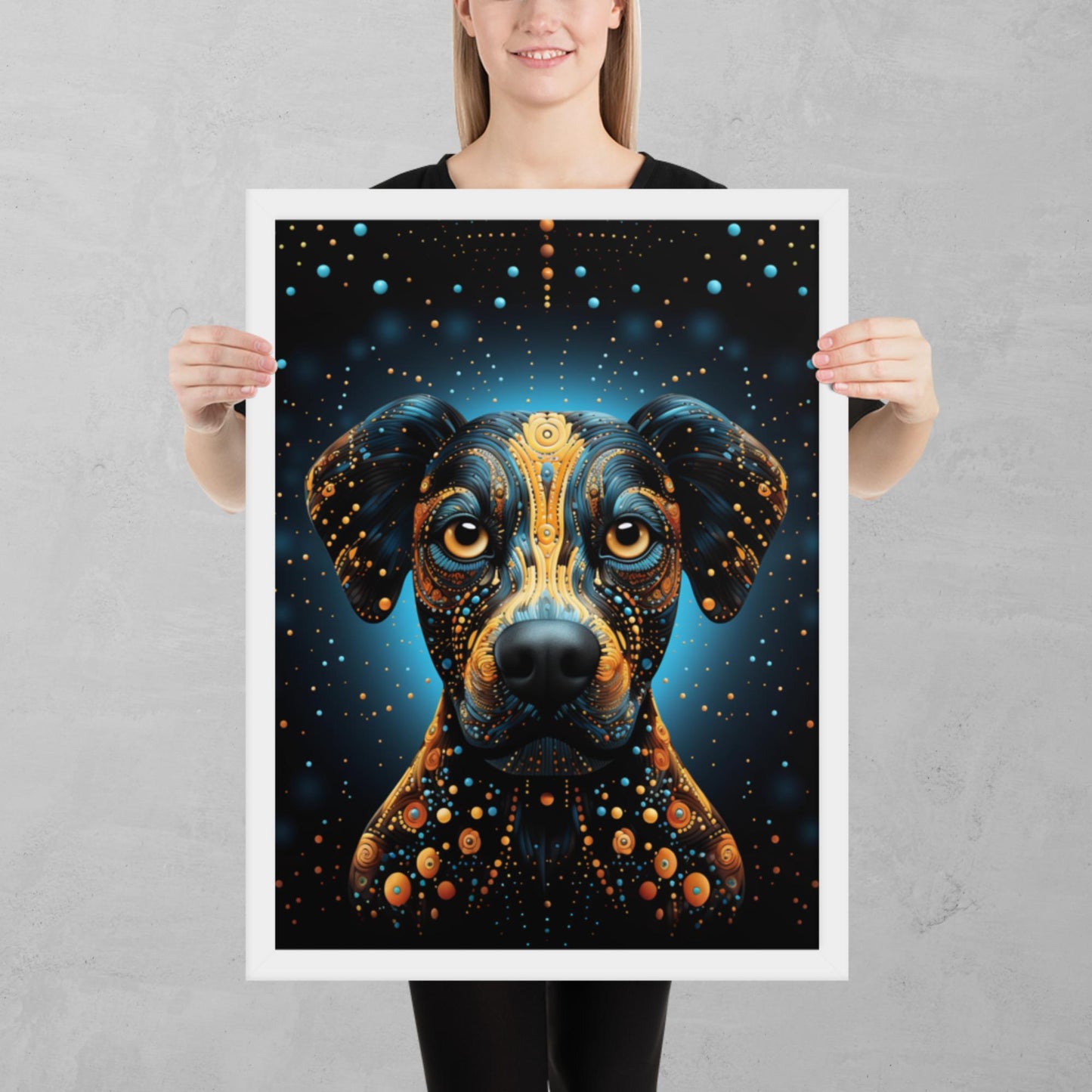 Dot Art Dog Framed Poster