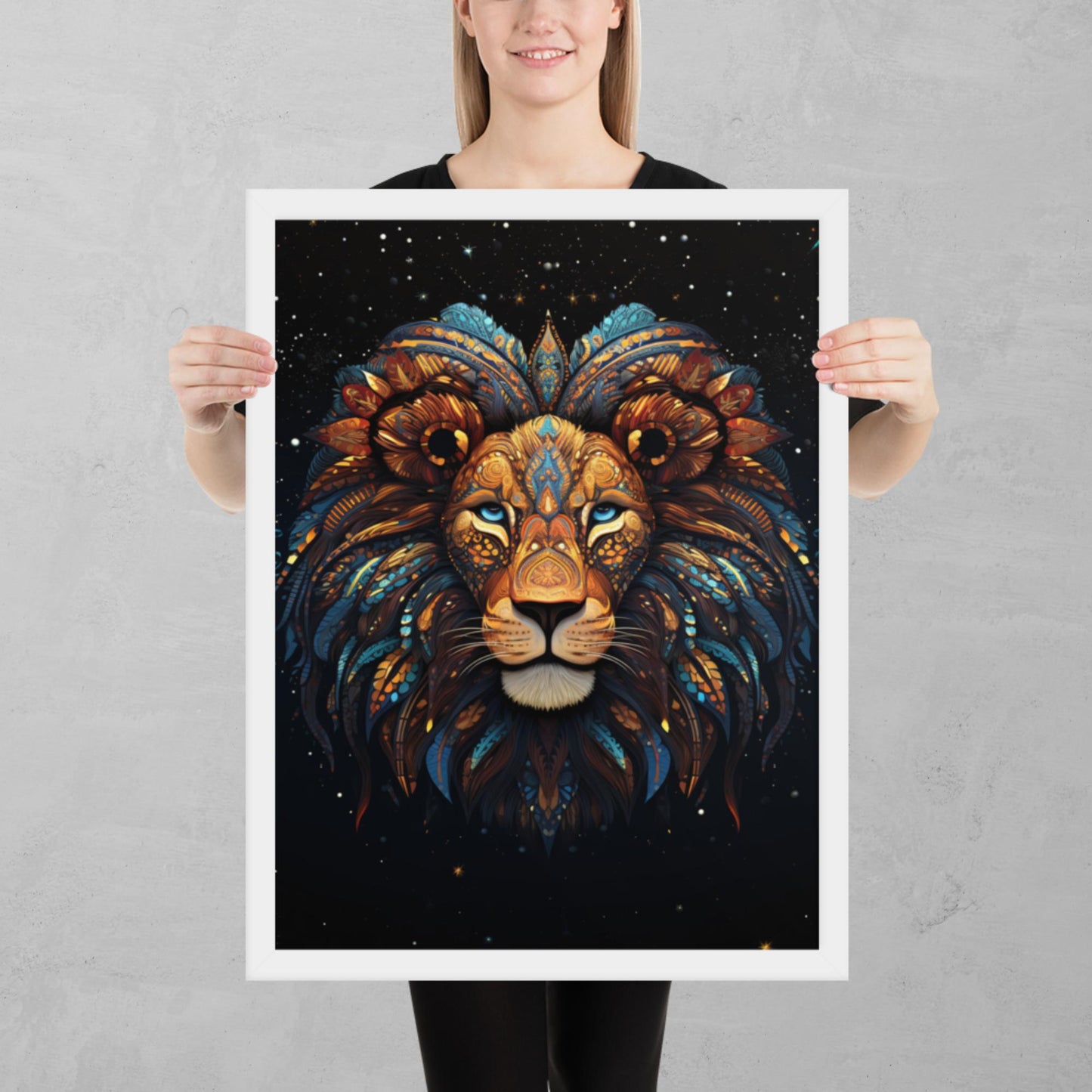 Dot Art Lion Framed Poster