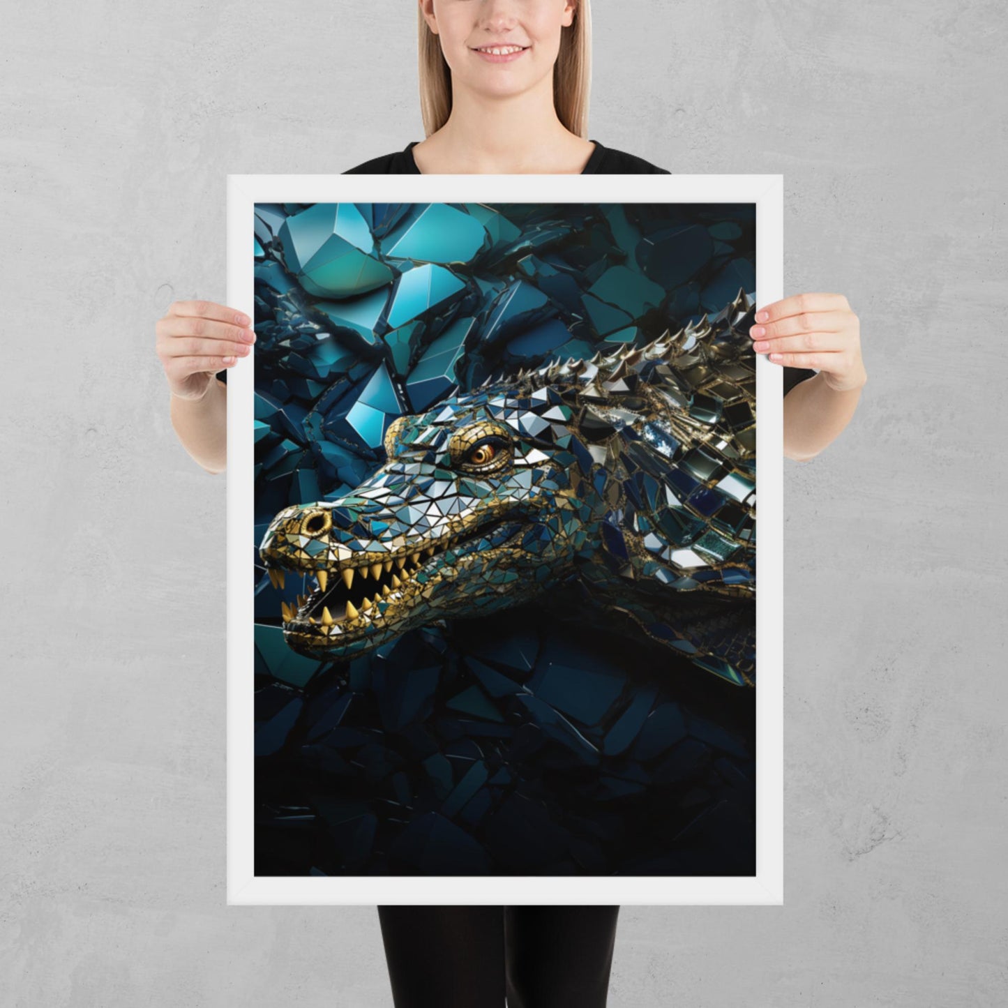 Blue Gold Crocodile Framed Poster