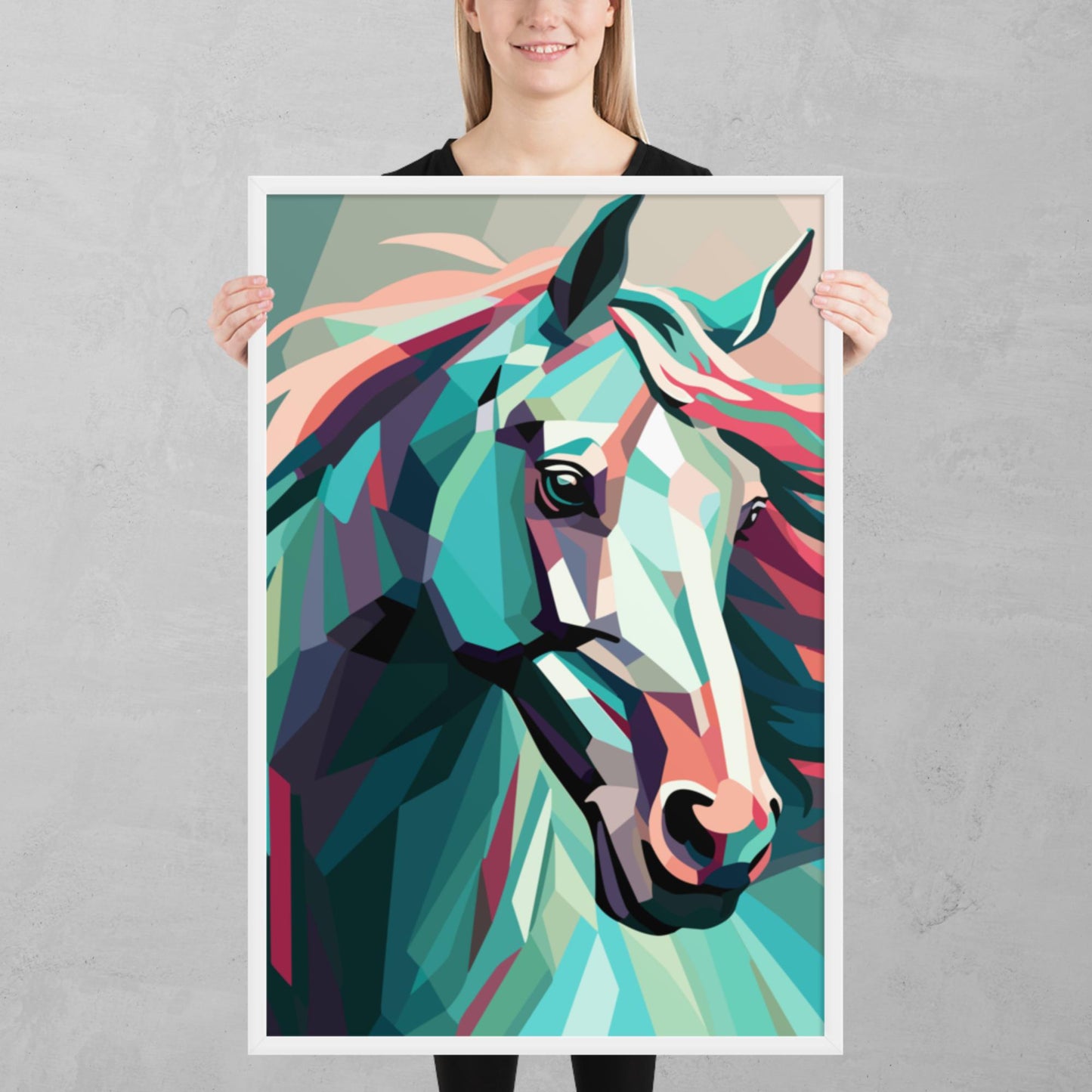 Green and Pink Horse Framed Poster