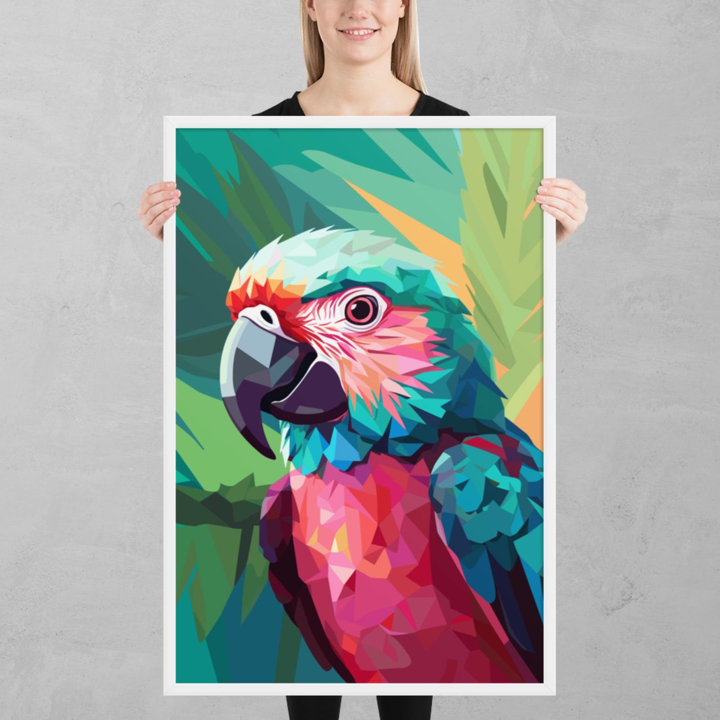 Green and Pink Parrot Framed Poster