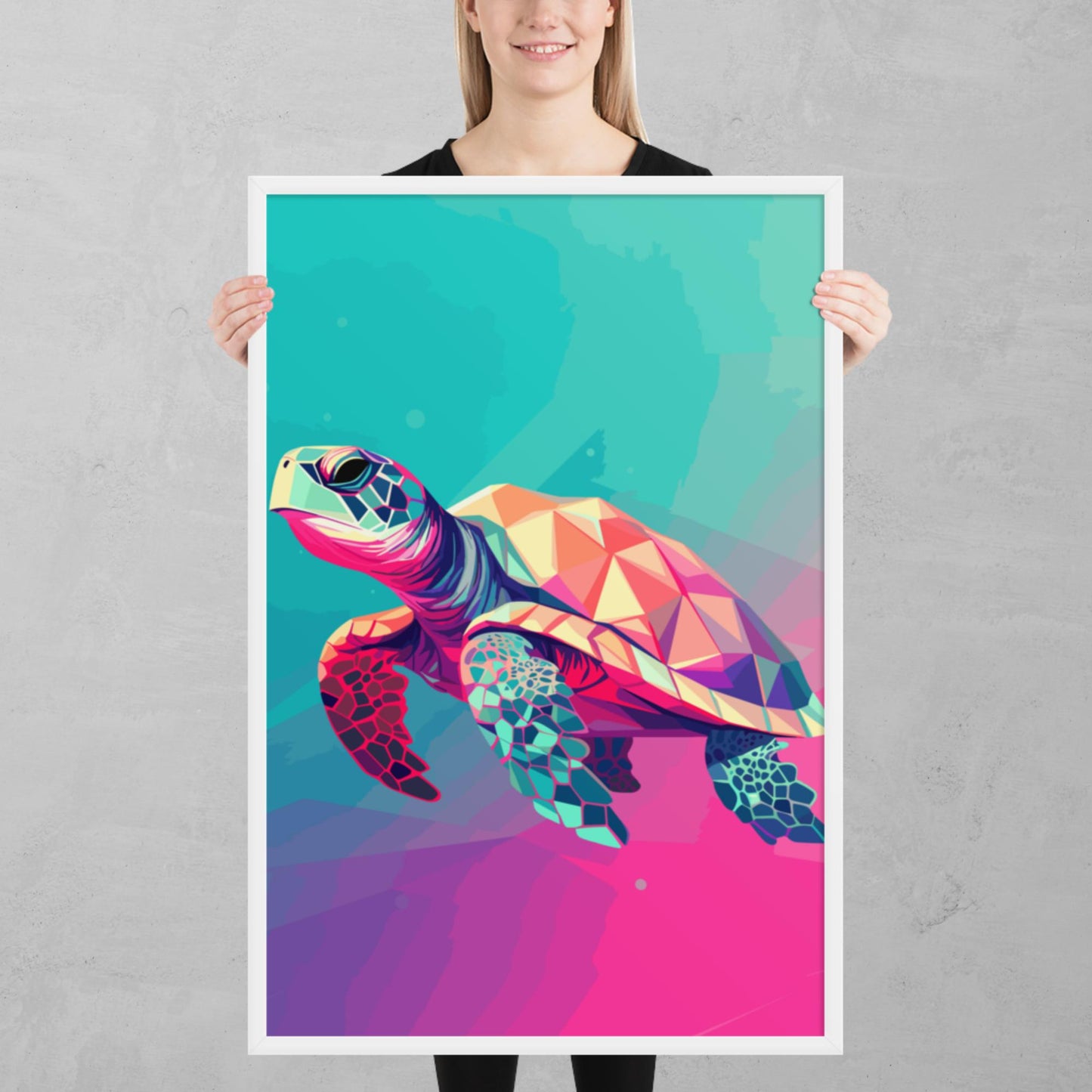 Green and Pink Turtle Framed Poster