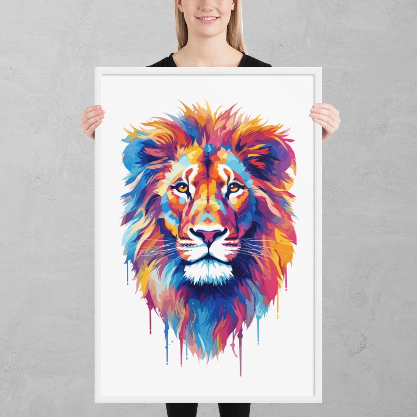 Rainbow Paint Lion Framed Poster