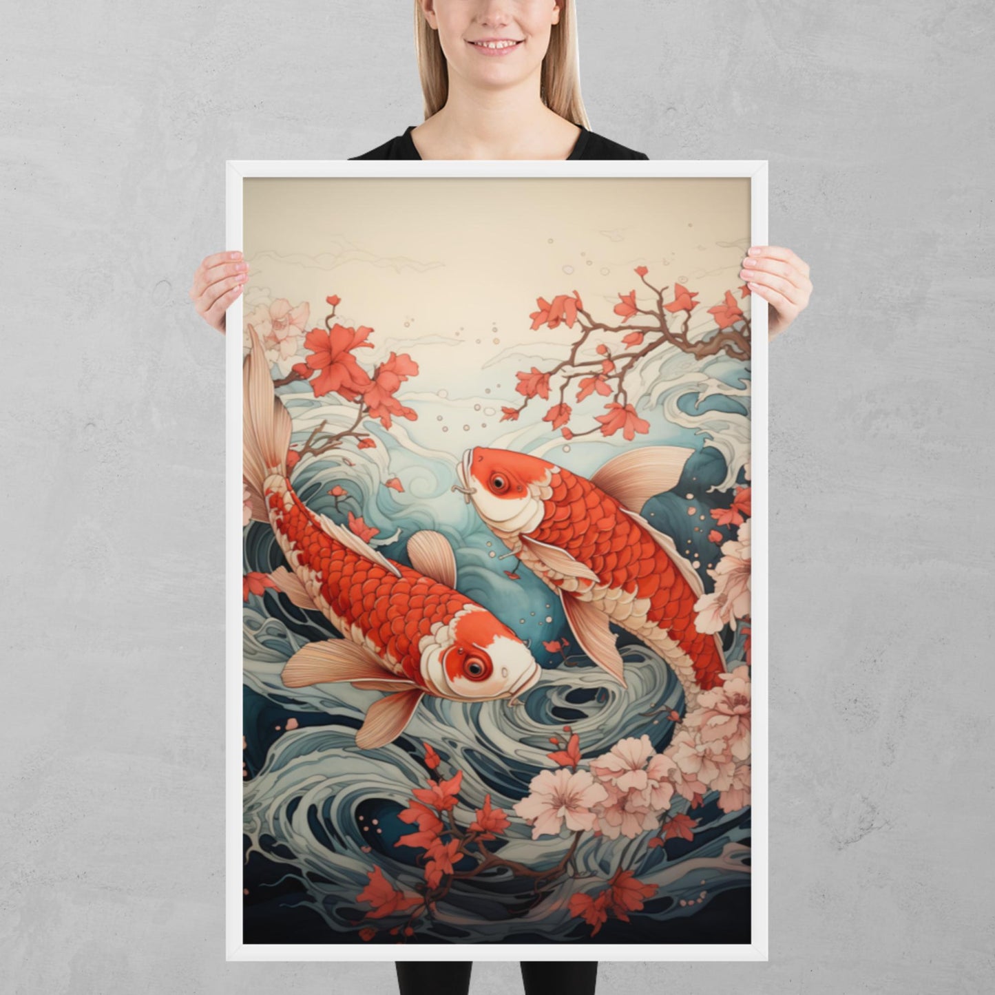 Ukiyo-e Koi Fish Framed Poster