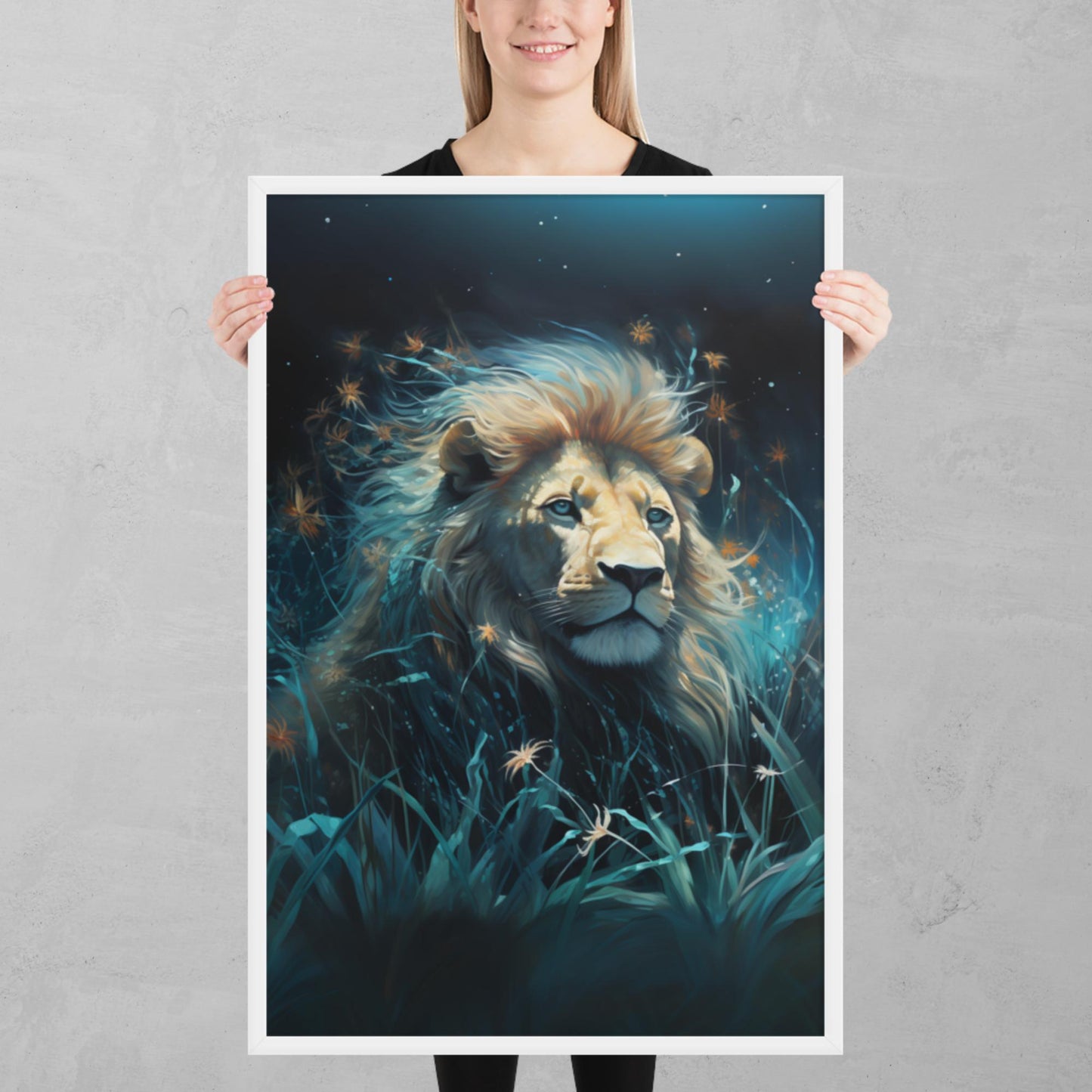 Dark Turquoise Lion Framed Poster