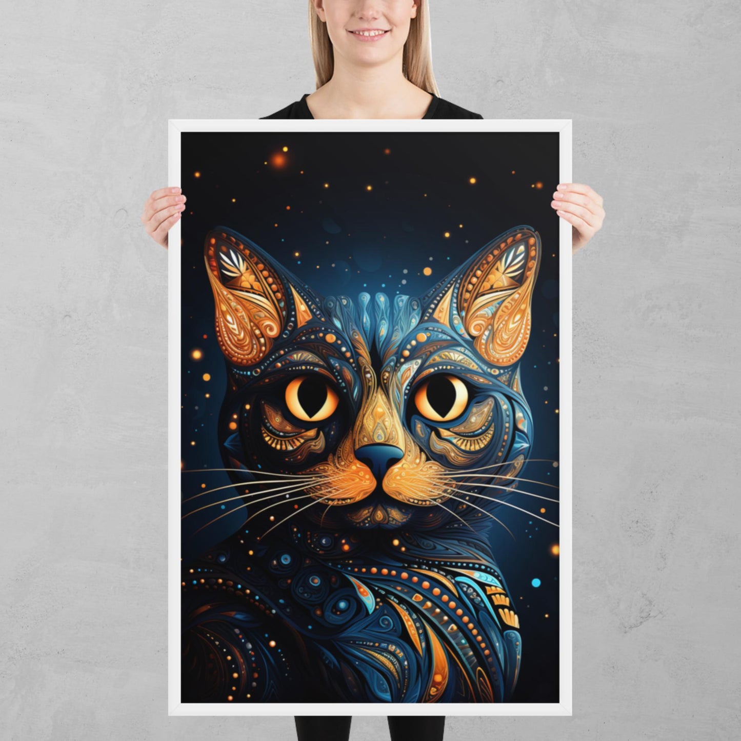 Dot Art Cat Framed Poster