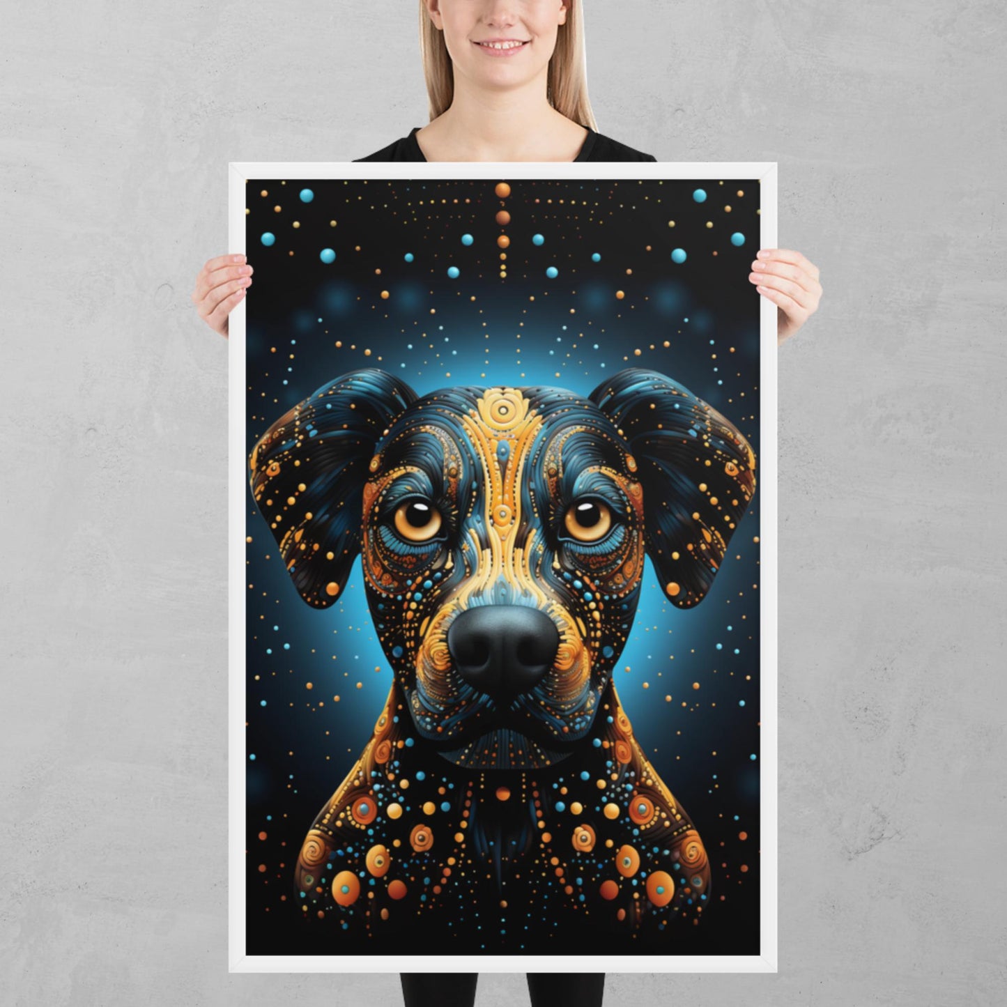 Dot Art Dog Framed Poster