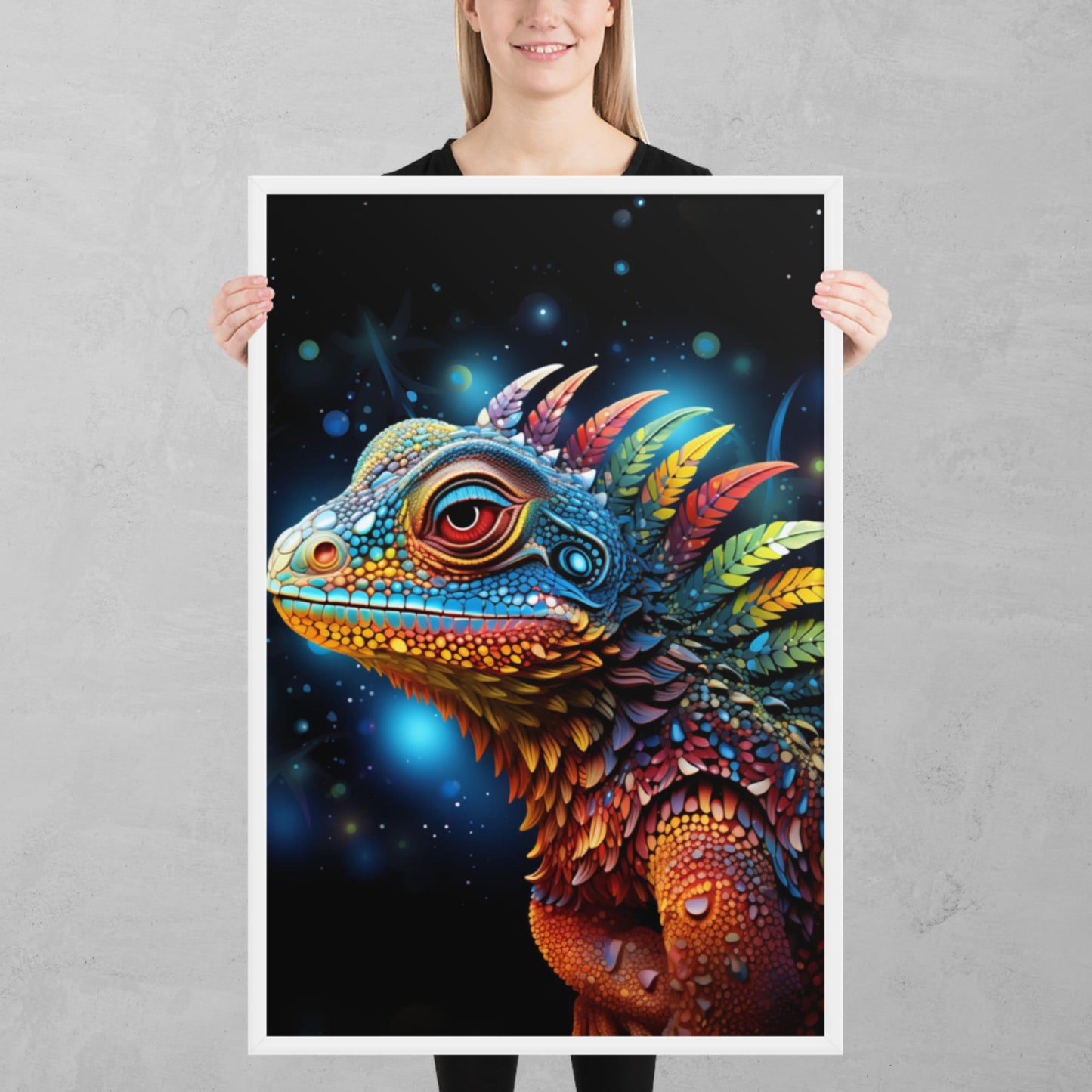 Dot Art Iguana Framed Poster