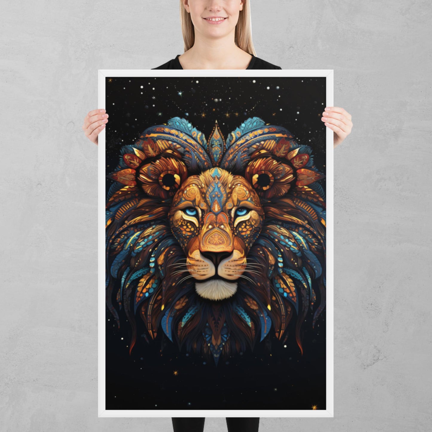 Dot Art Lion Framed Poster