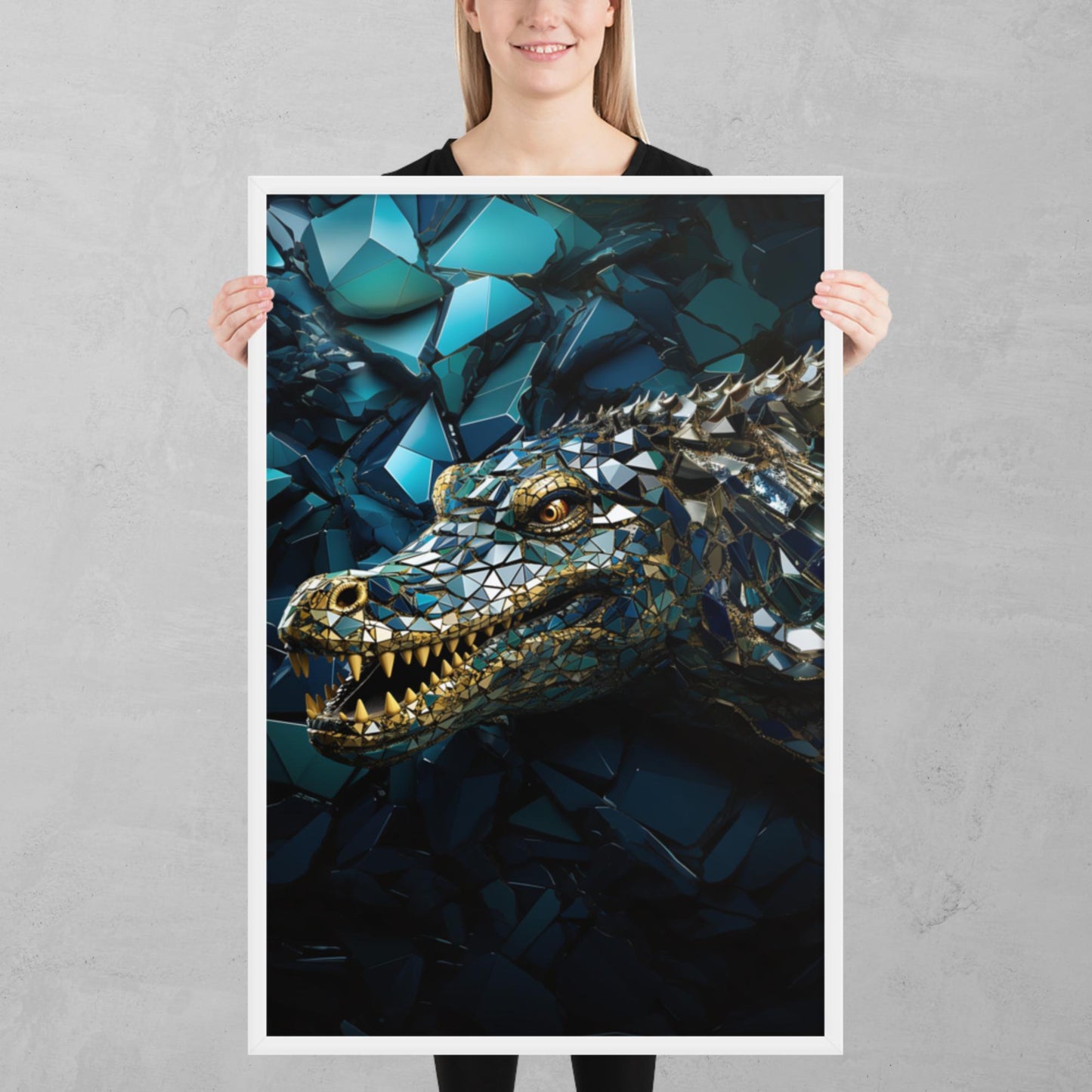 Blue Gold Crocodile Framed Poster