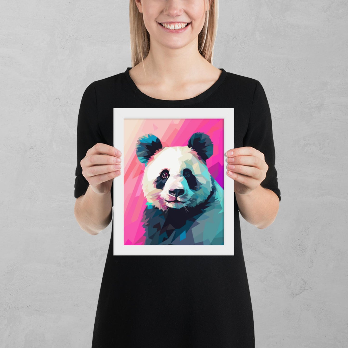 Green and Pink Panda Framed Poster