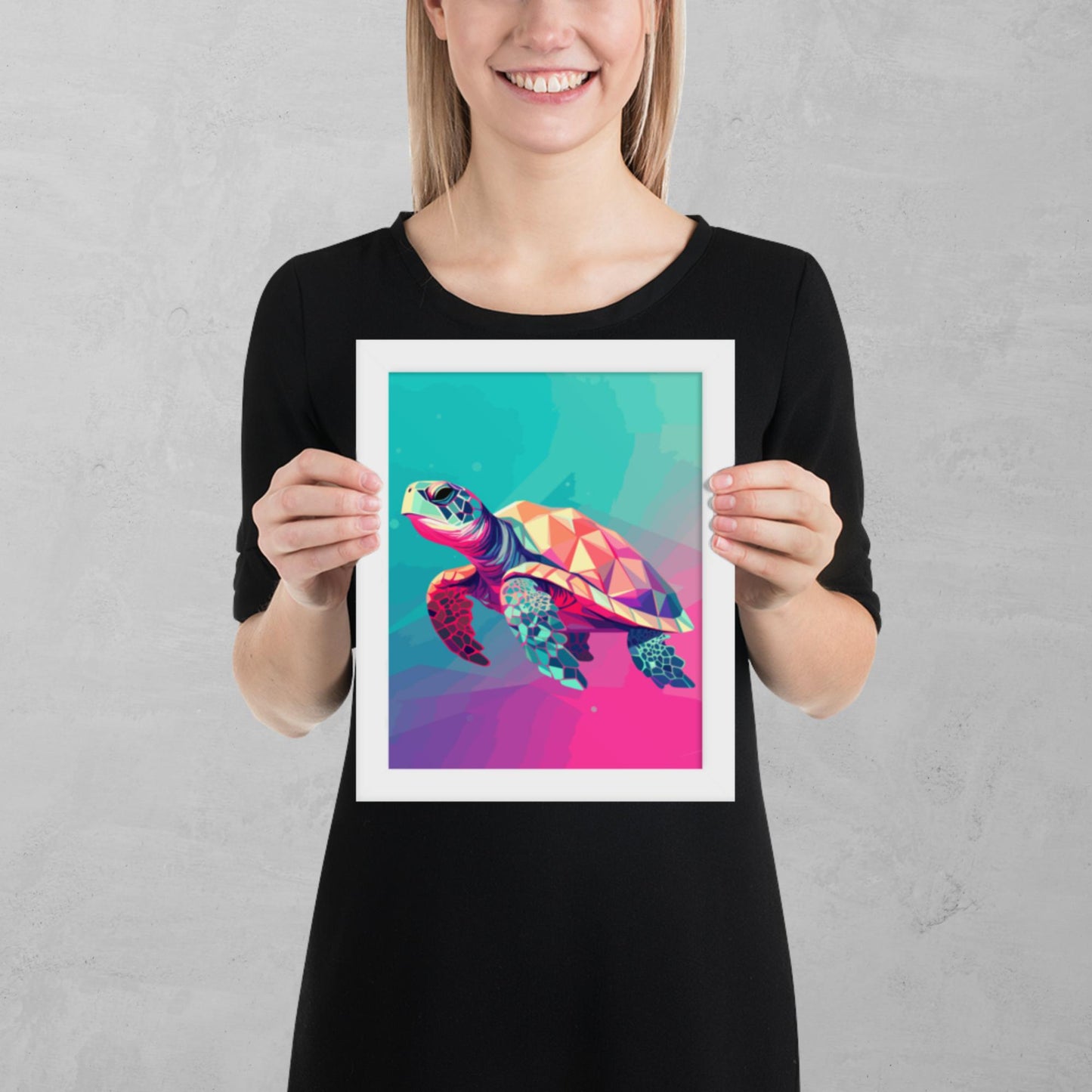 Green and Pink Turtle Framed Poster