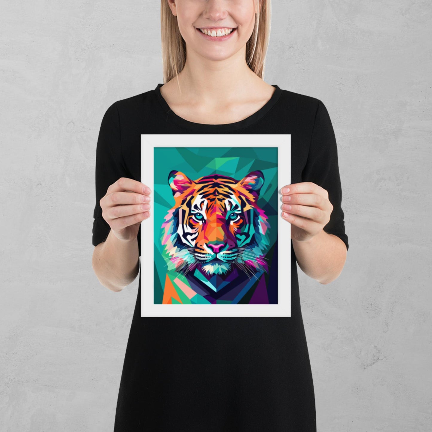 Green and Pink Tiger Framed Poster