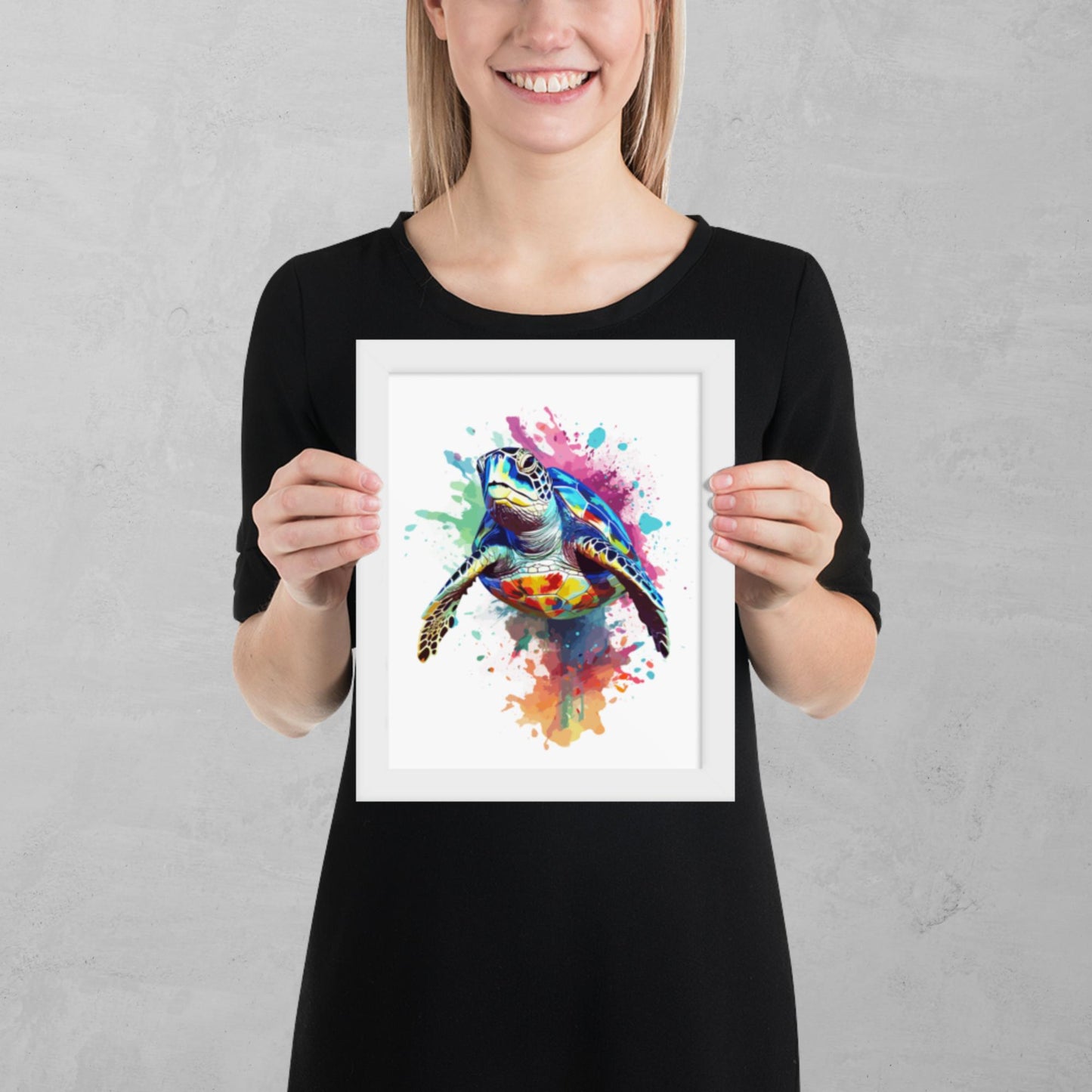 Rainbow Paint Turtle Framed Poster