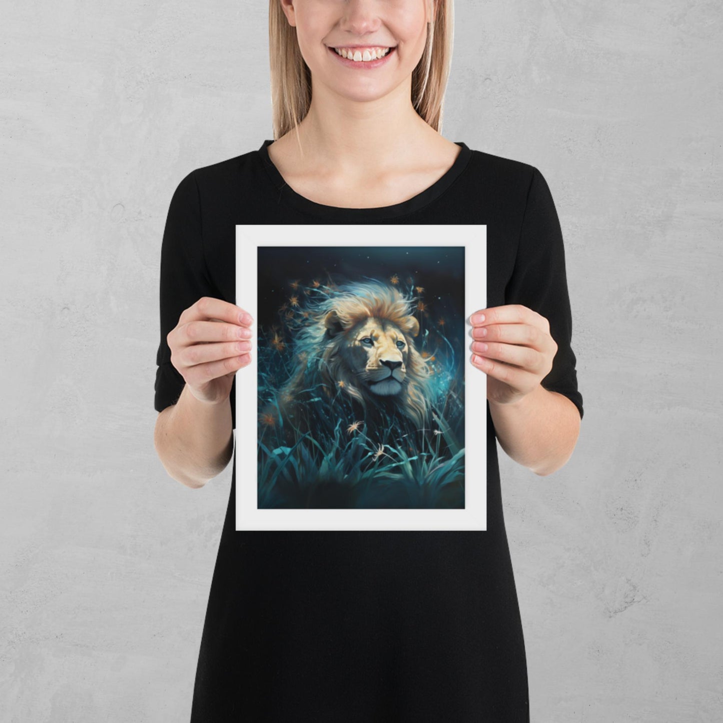 Dark Turquoise Lion Framed Poster