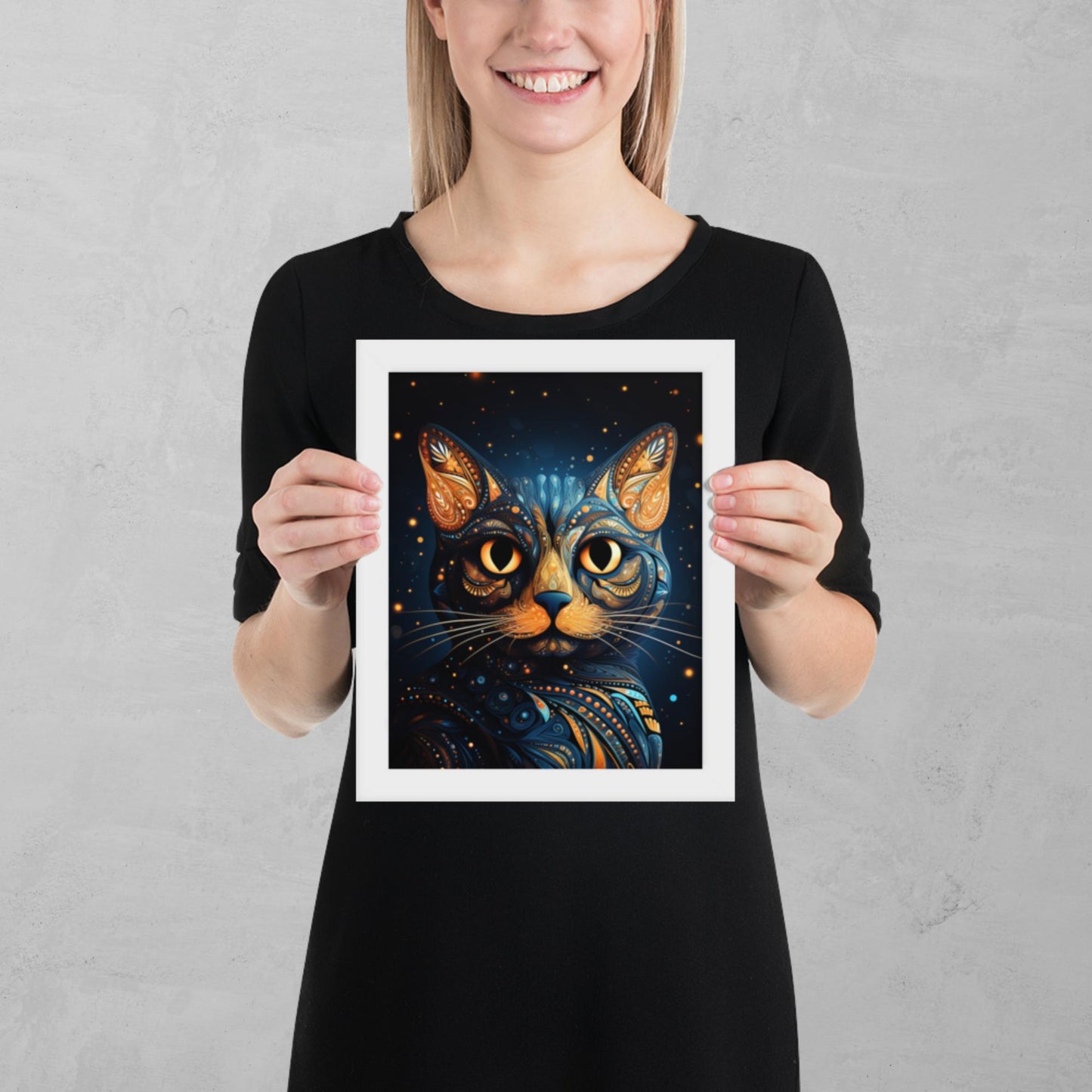 Dot Art Cat Framed Poster