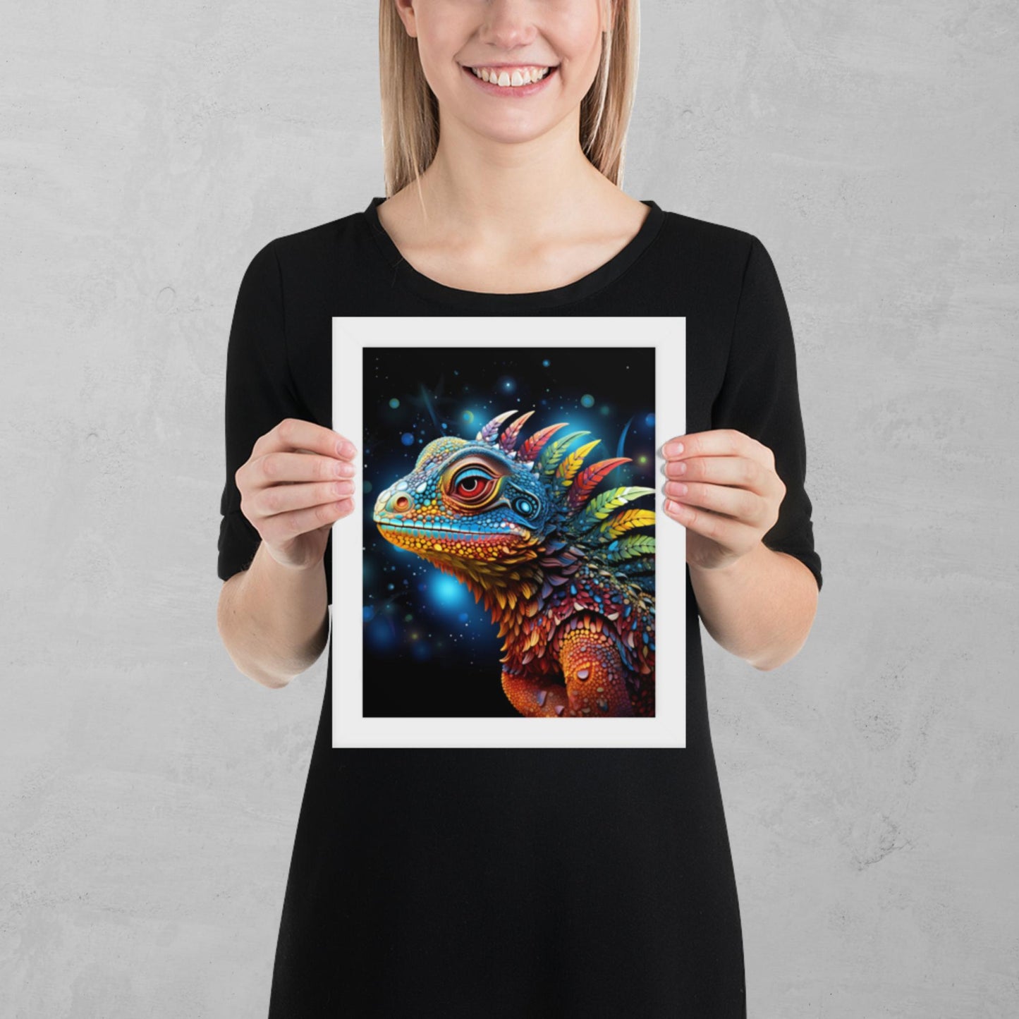 Dot Art Iguana Framed Poster