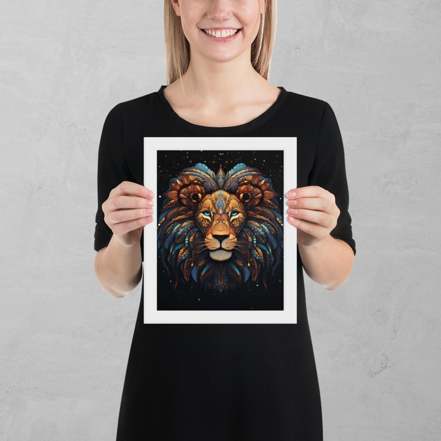 Dot Art Lion Framed Poster