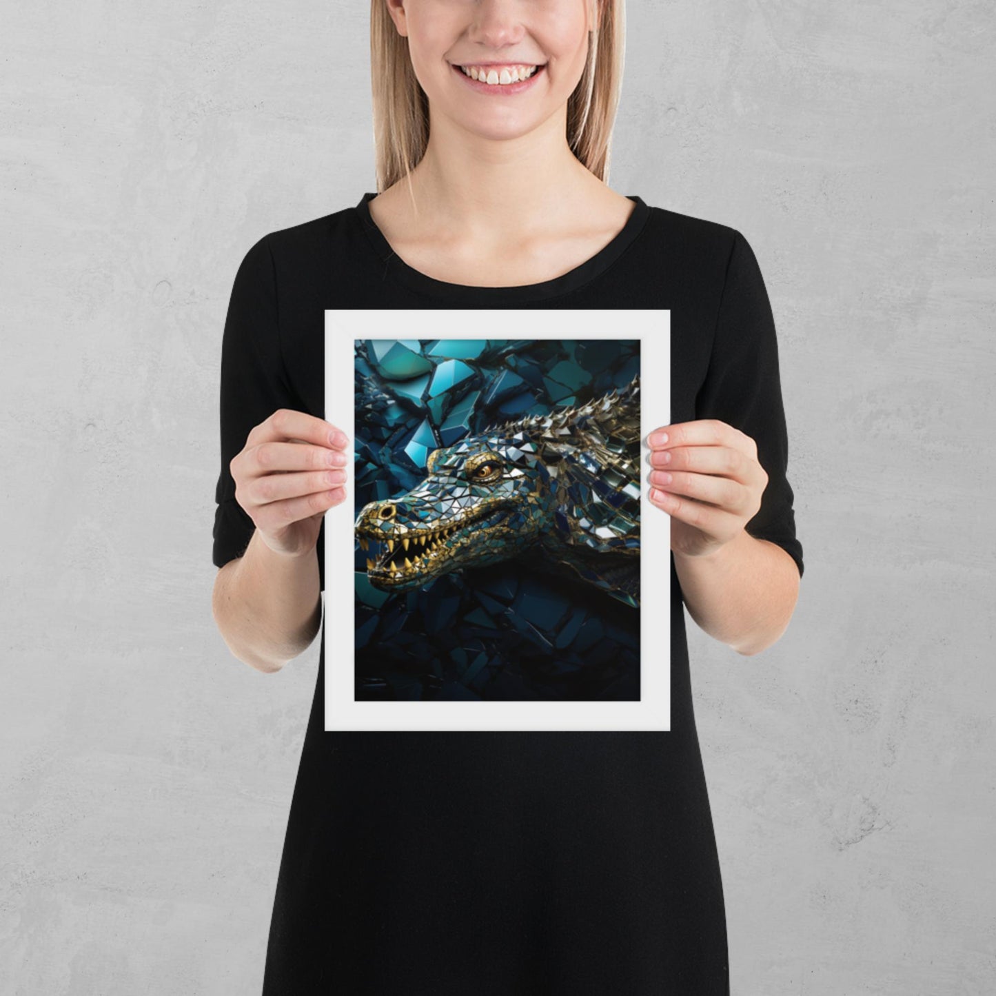 Blue Gold Crocodile Framed Poster