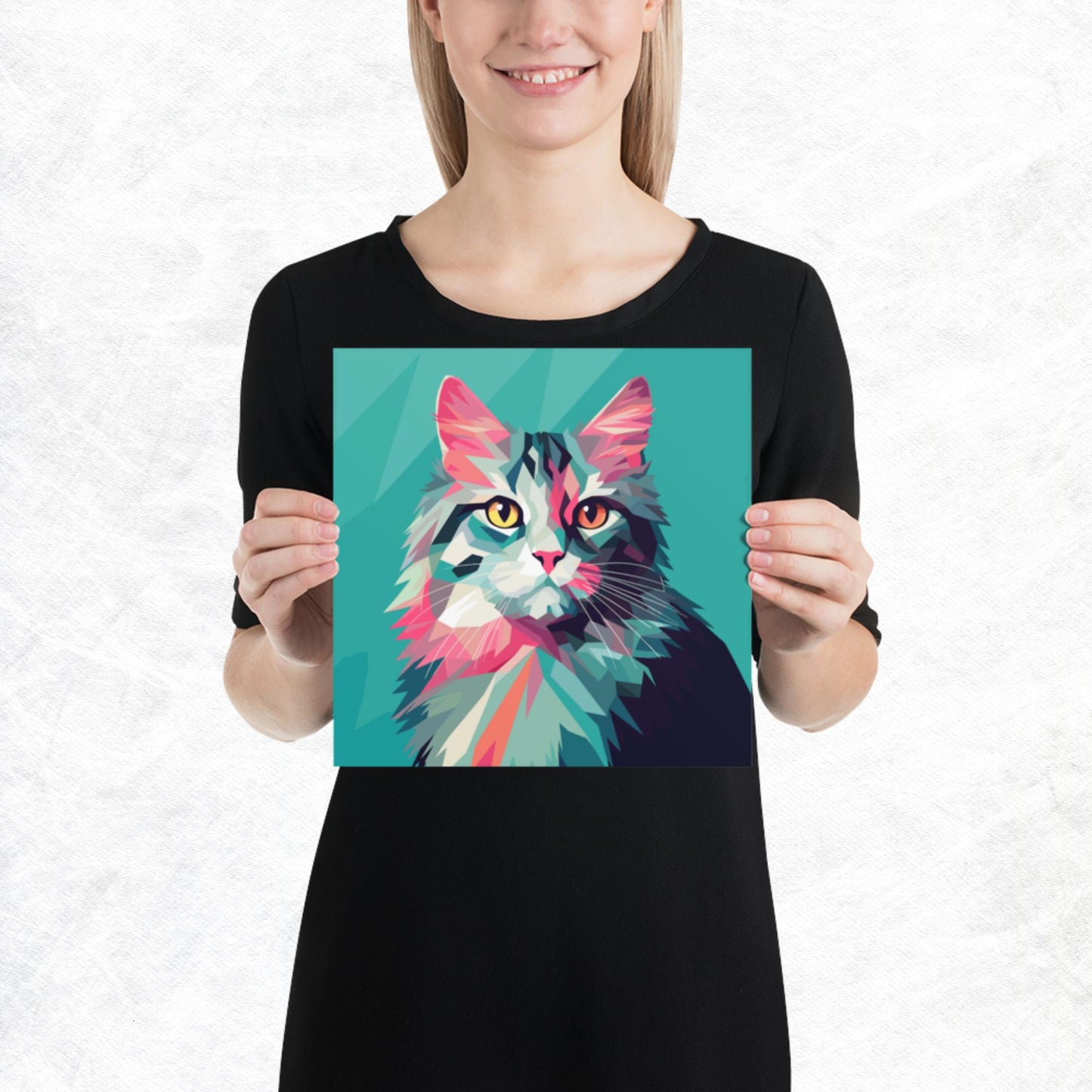 Green and Pink Cat Paper Poster