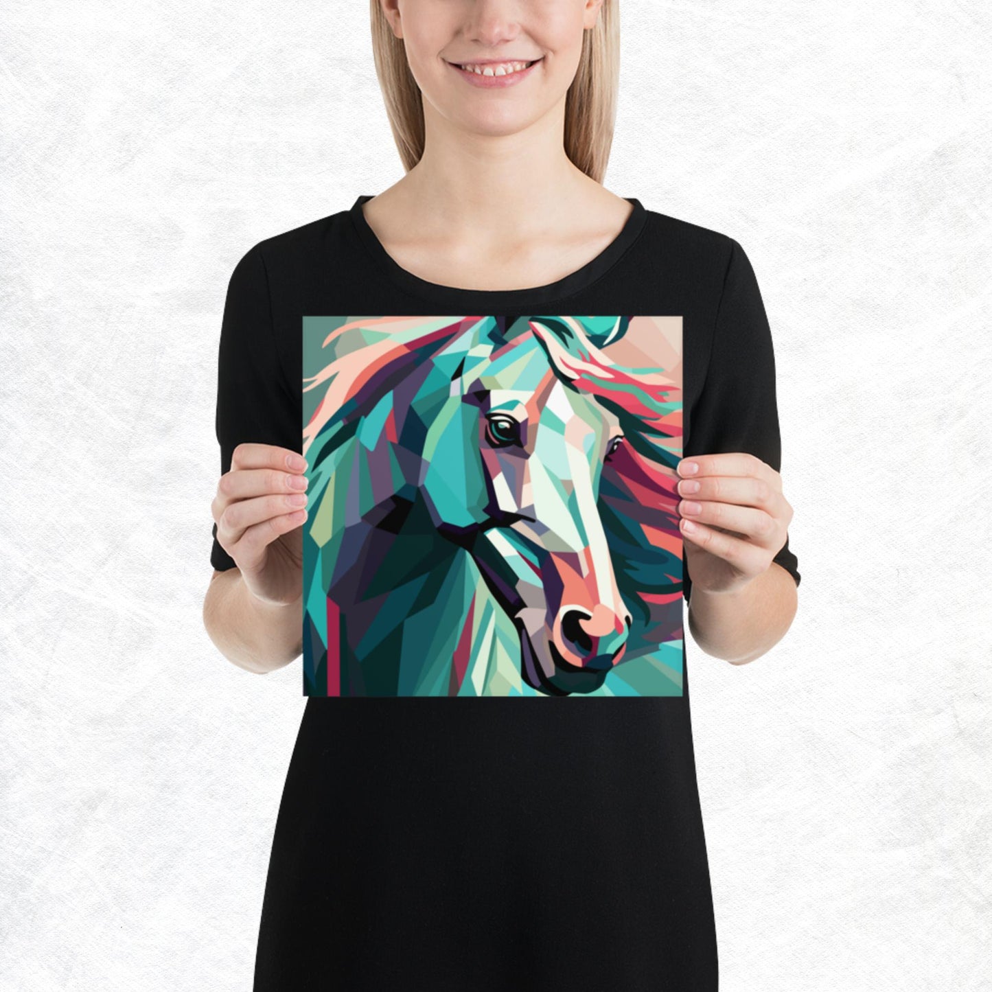 Green and Pink Horse Paper Poster