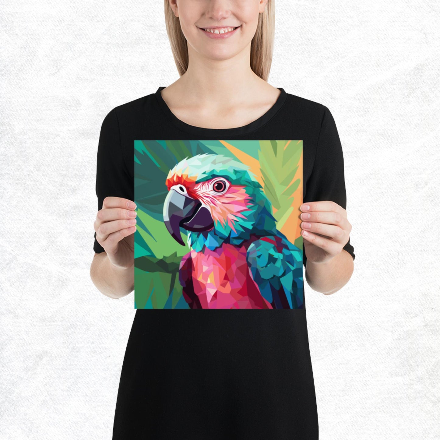 Green and Pink Parrot Paper Poster