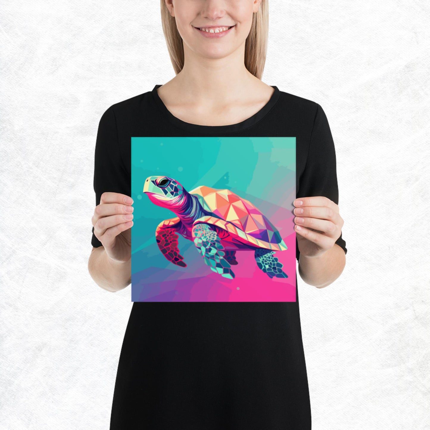 Green and Pink Turtle Paper Poster