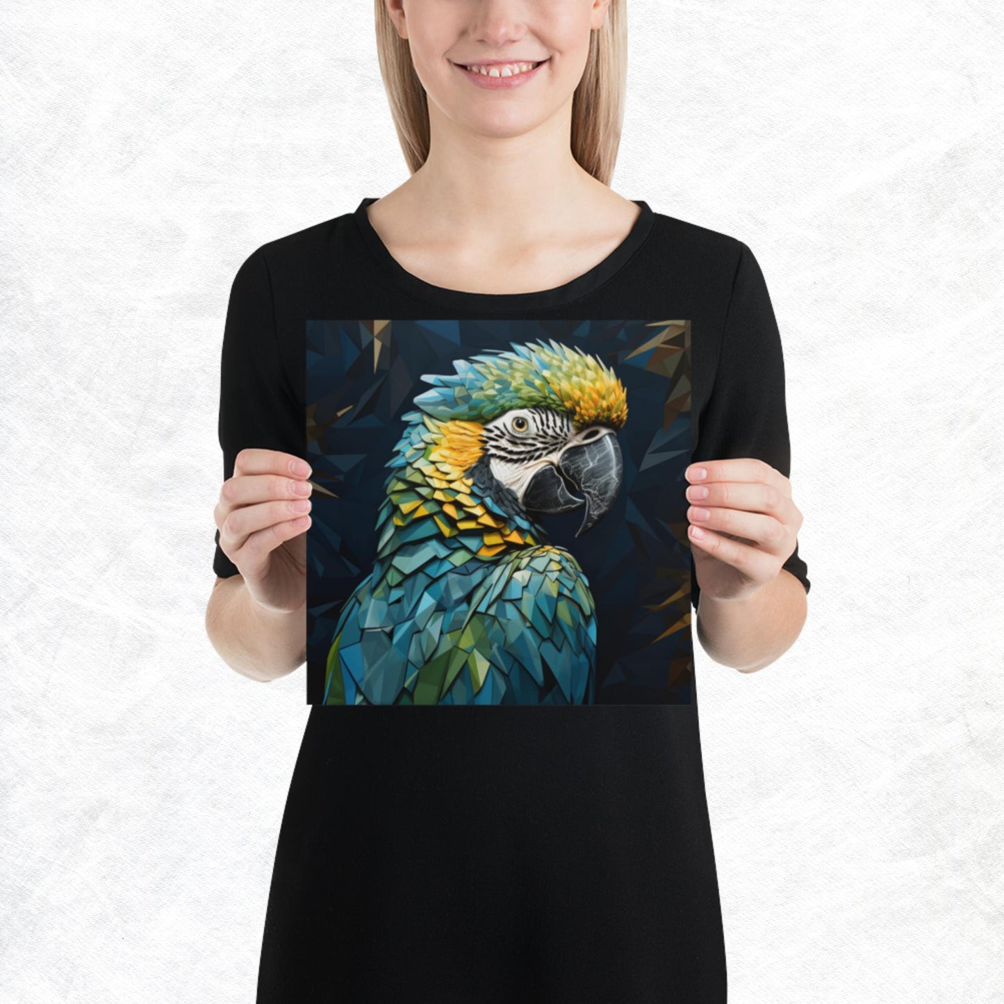 Blue Gold Parrot Paper Poster