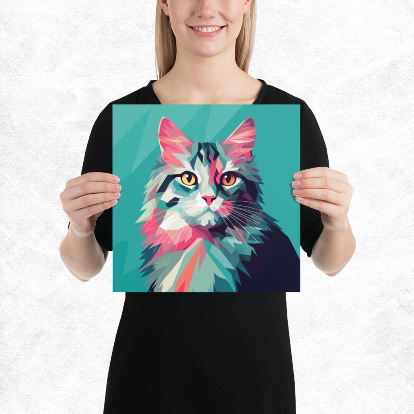 Green and Pink Cat Paper Poster