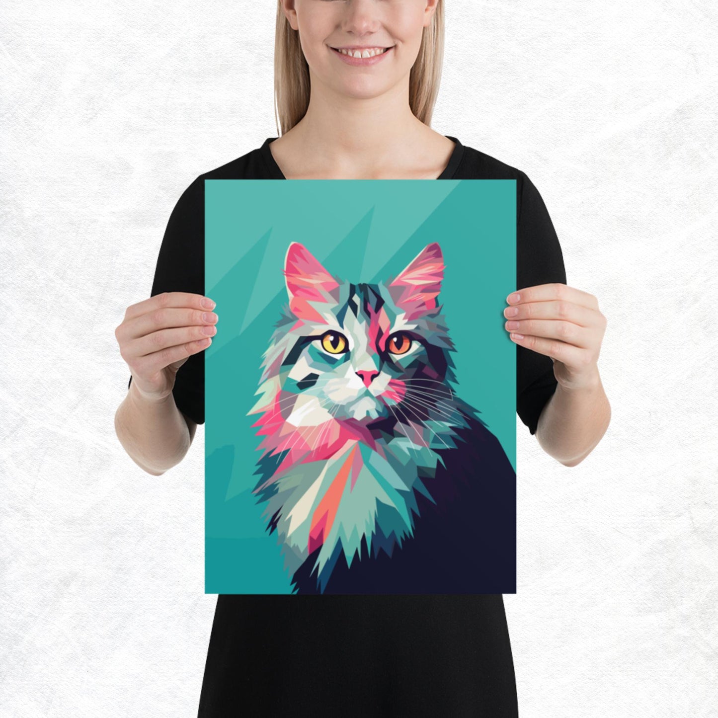 Green and Pink Cat Paper Poster