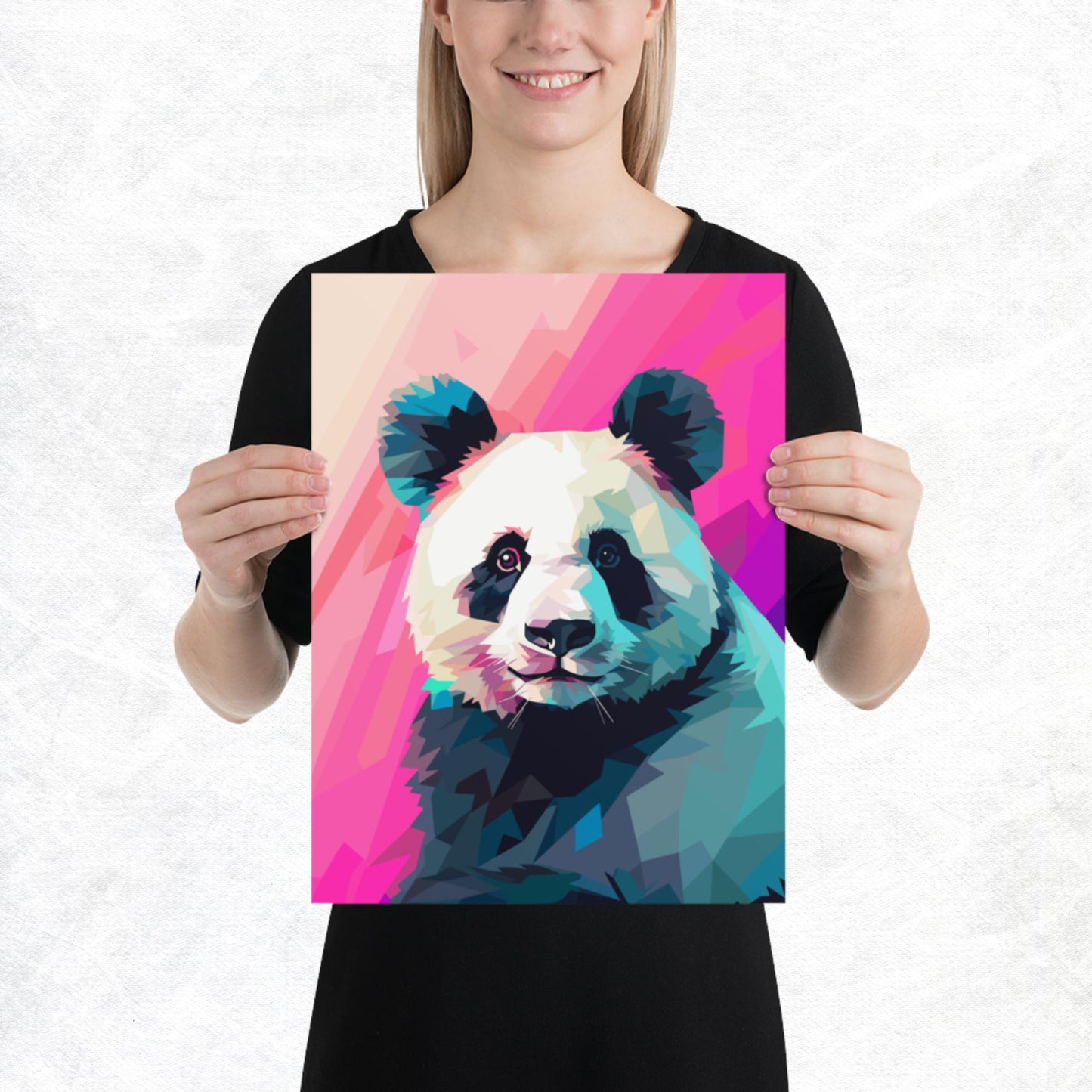 Green and Pink Panda Paper Poster