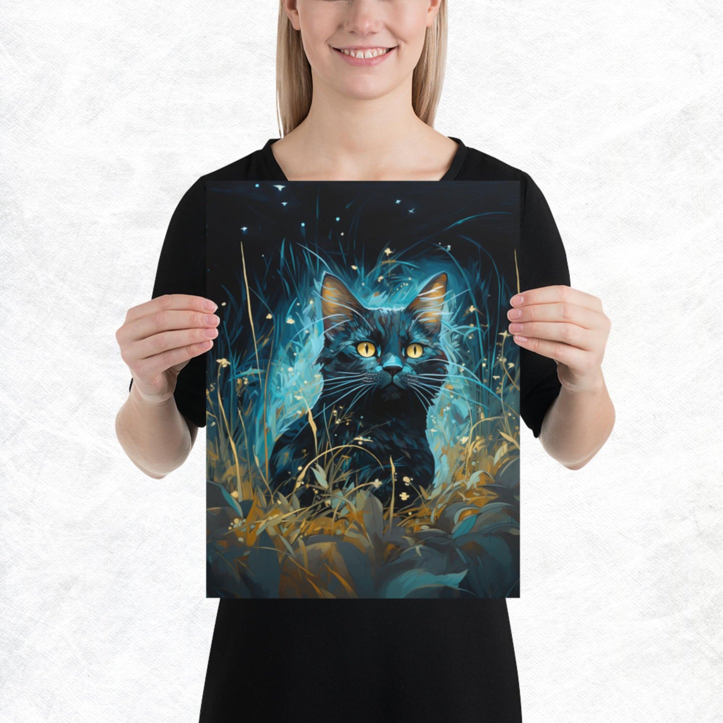 Dark Turquoise Cat Paper Poster