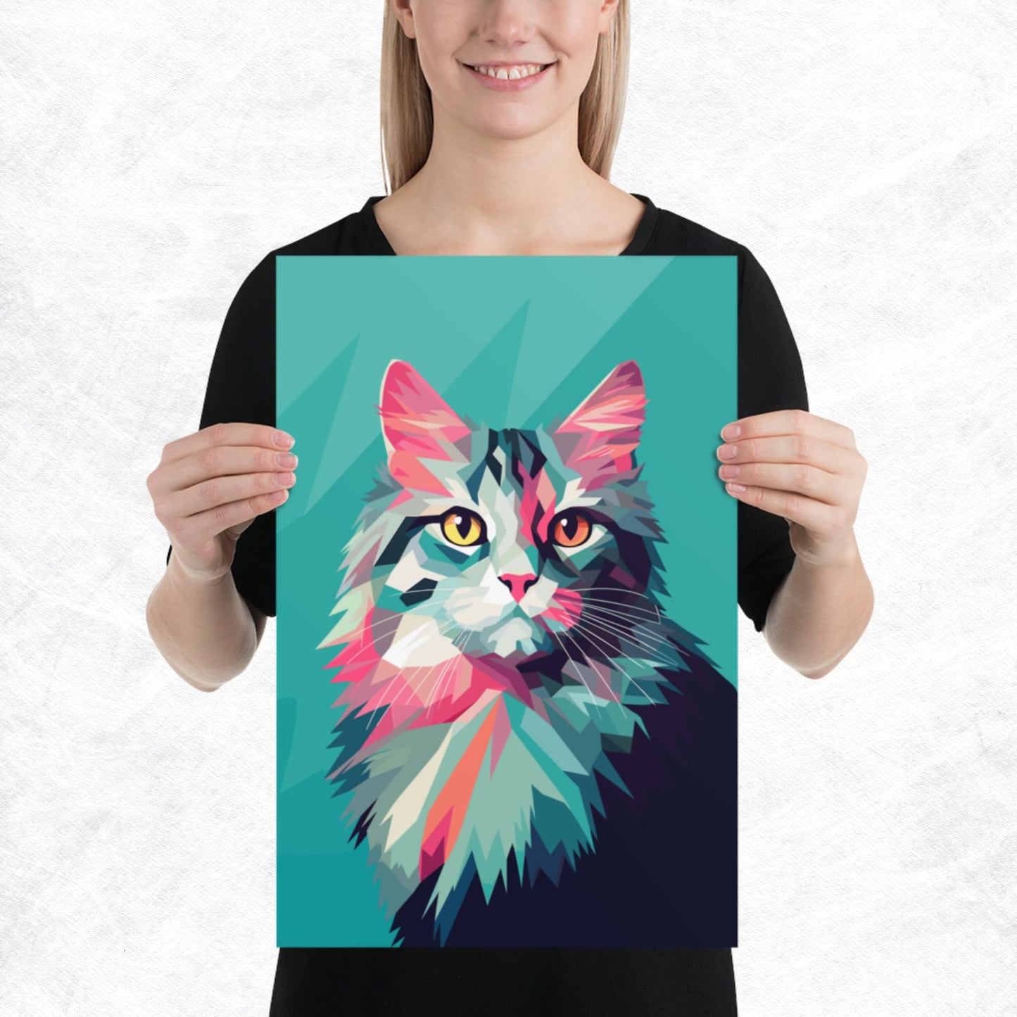 Green and Pink Cat Paper Poster