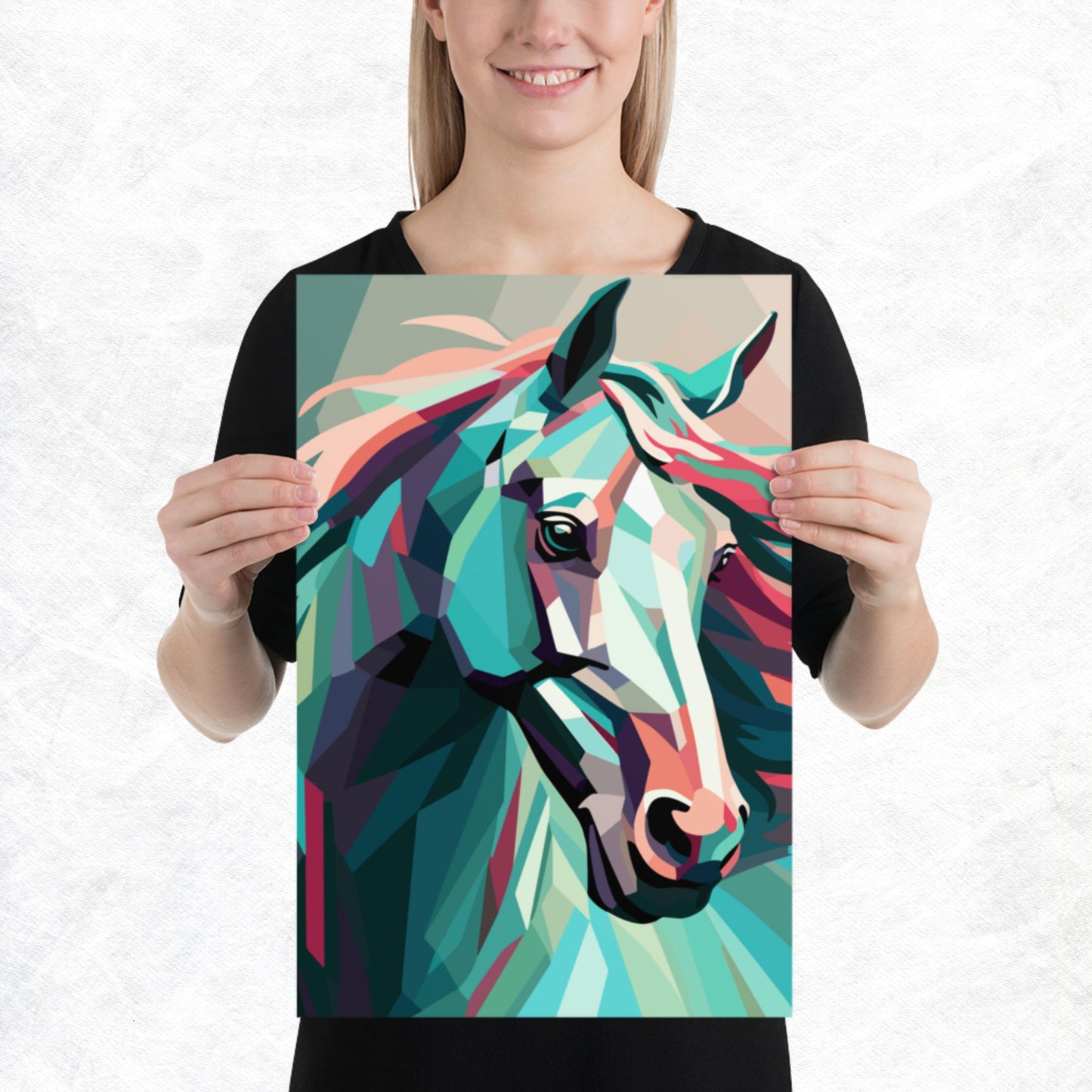 Green and Pink Horse Paper Poster