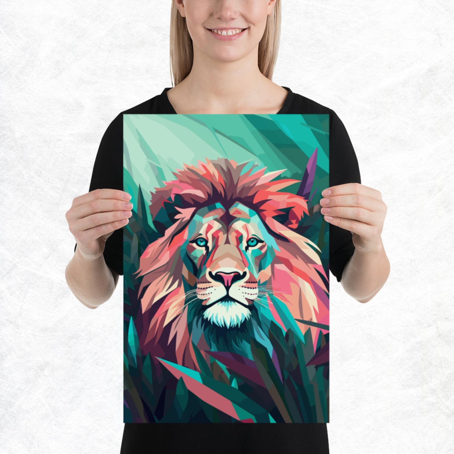 Green and Pink Lion Paper Poster