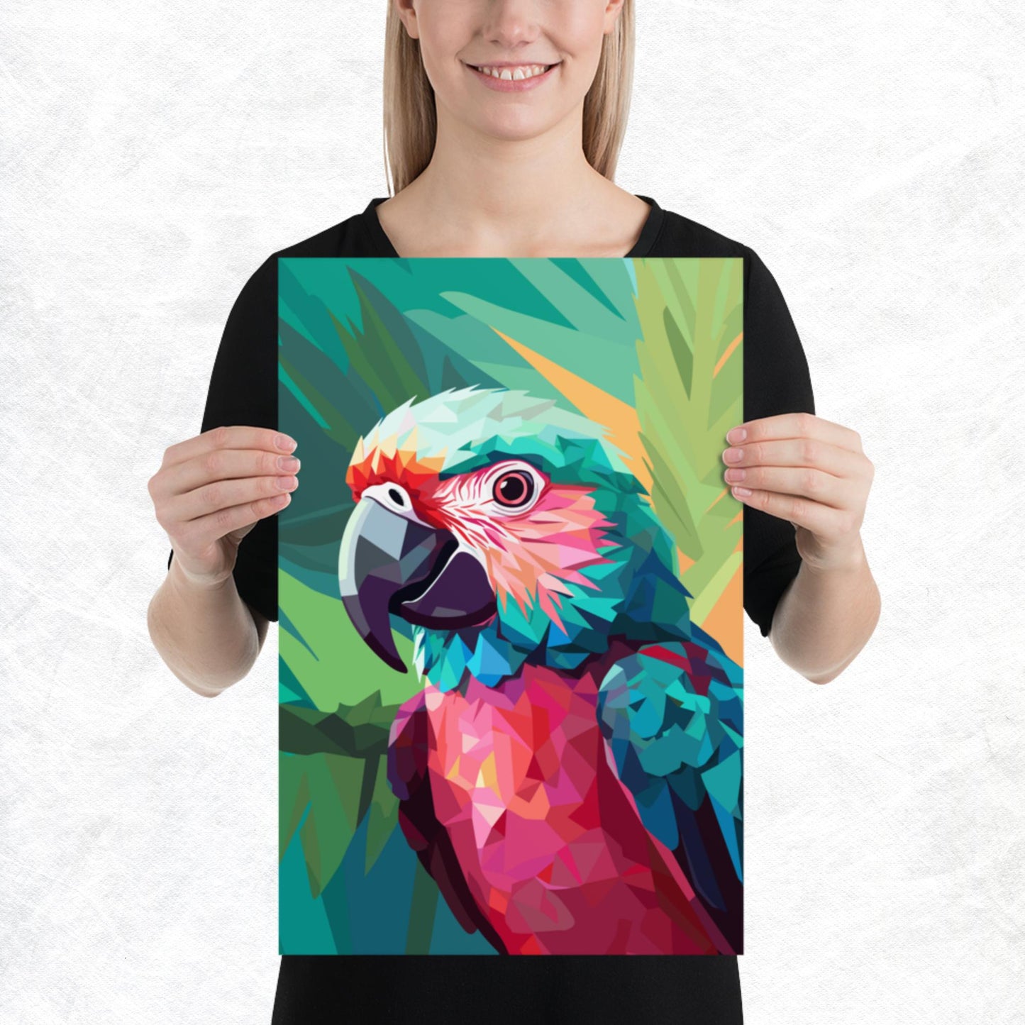 Green and Pink Parrot Paper Poster