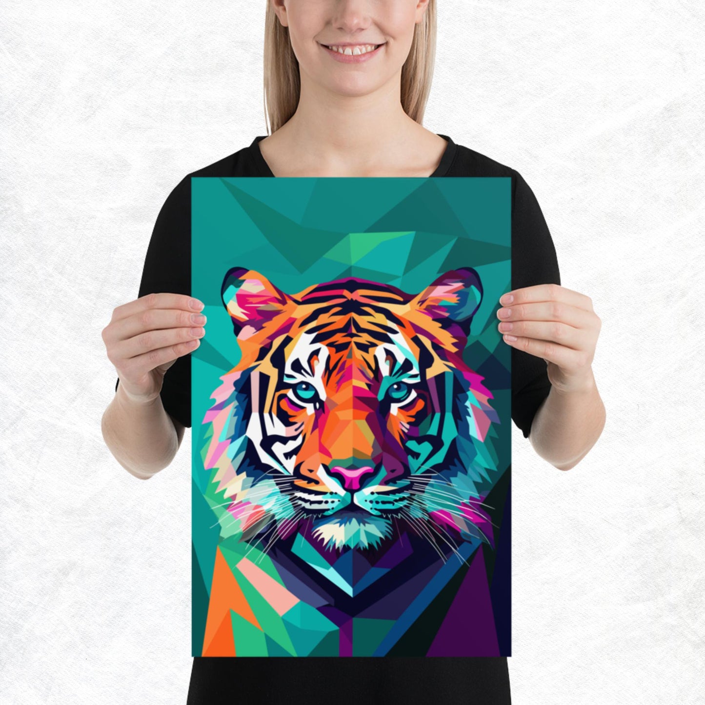 Green and Pink Tiger Paper Poster