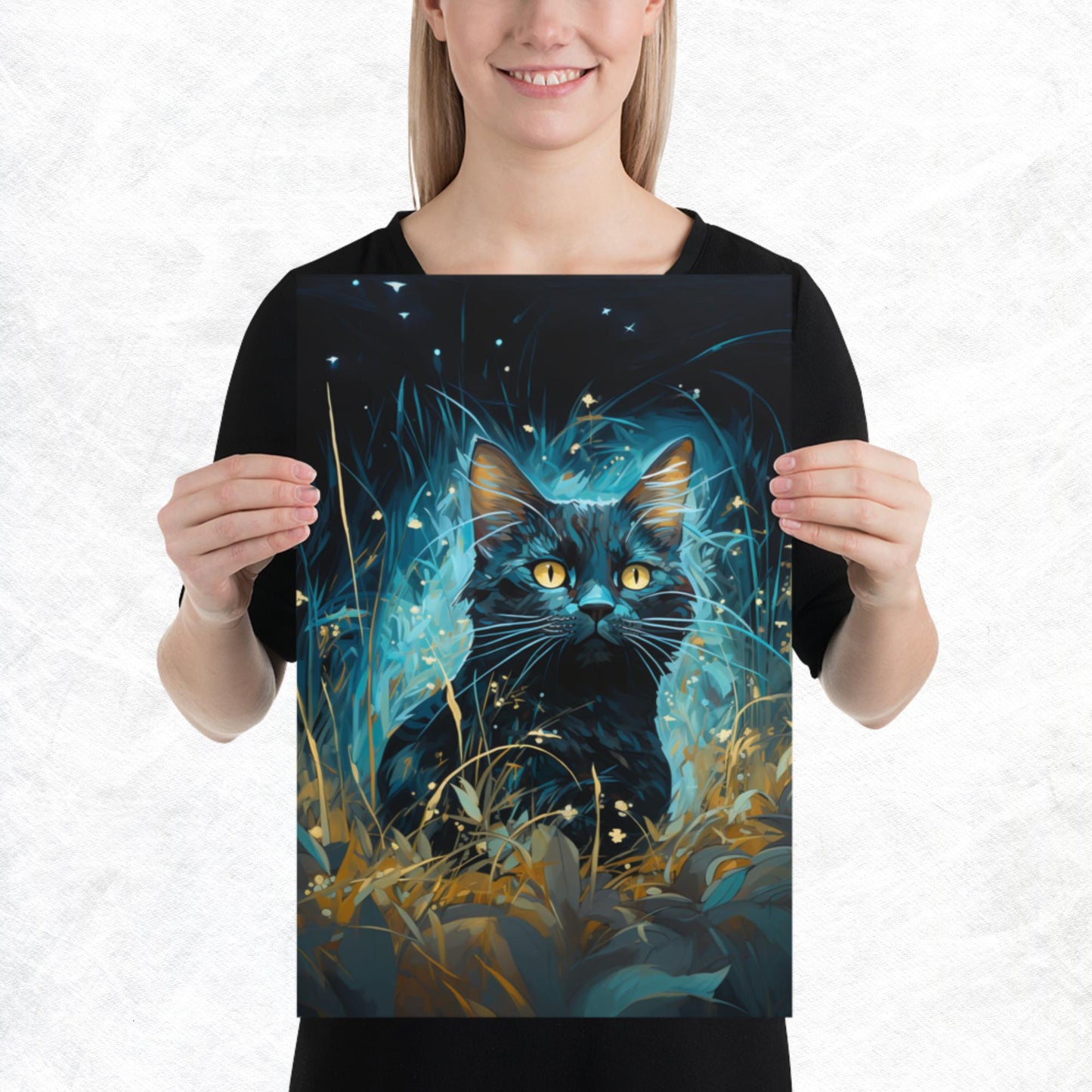 Dark Turquoise Cat Paper Poster