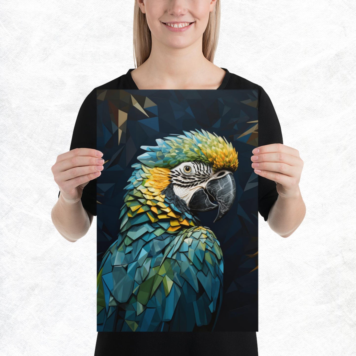 Blue Gold Parrot Paper Poster