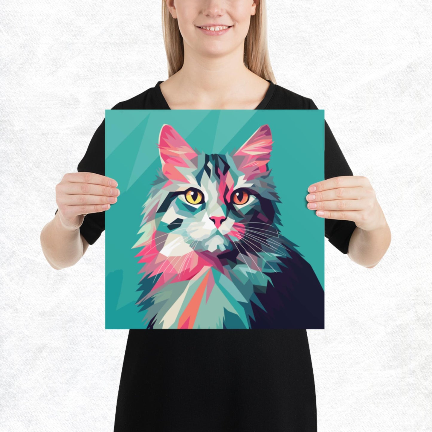 Green and Pink Cat Paper Poster