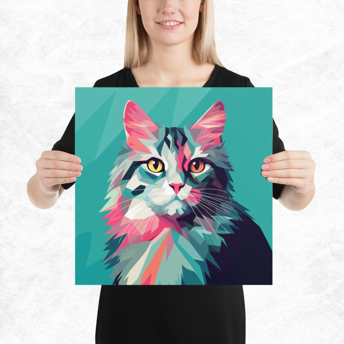 Green and Pink Cat Paper Poster